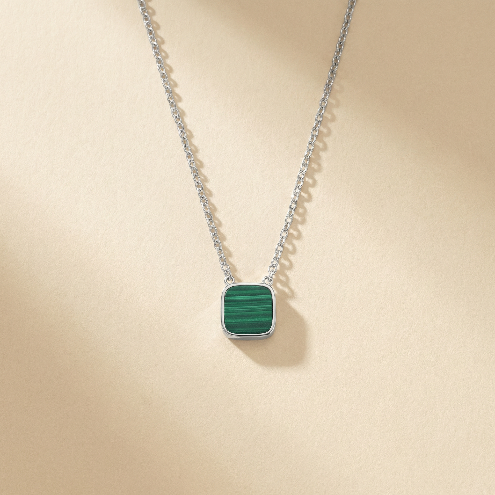 malachite square aromatherapy necklace in 925 sterling silver