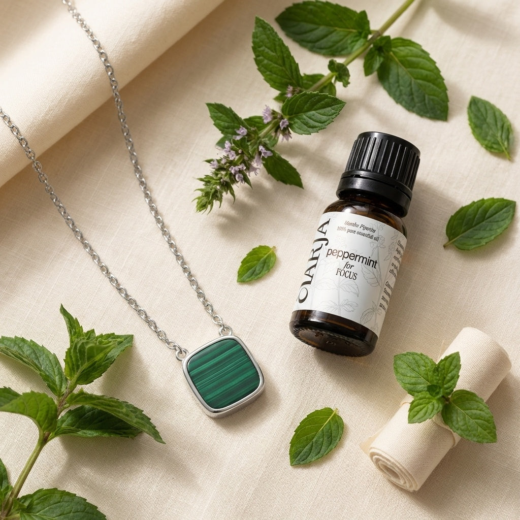 Malachite Square diffuser necklace with Focus peppermint essential oil